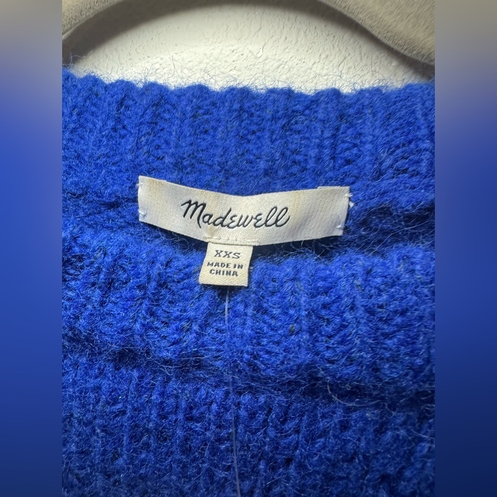 Madewell Simone Blue Balloon Sleeve Crewneck Pullover Sweater NWT - Picture 4 of 7